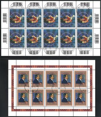 **/gestempelt - Österr. - Partie Blöcke und Kleinbögen aus 1989/2010 in 1 Ringmappe, - Stamps and postcards