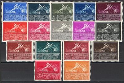 * - Österr. 1933 WIPA - Vignette "Segelschiff" in 16 verschiedenen Farben auf 1 Steckk., - Briefmarken und Ansichtskarten