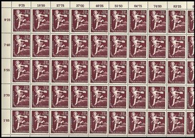 ** - Österr. - Partie Bögen und Bogenteile (auch tls. angetrennt) aus ca. 1949/1955, - Briefmarken und Ansichtskarten