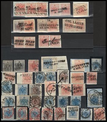 gestempelt/Briefstück - Partie Österr. Ausg. 1850 u.a. mit Entwertungen, - Stamps and postcards