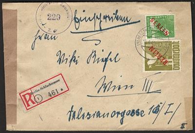 Poststück - Berlin Rot 1 RM + 10 Pfg. auf Einschreibebrief ab Berlin Schlachtensee, - Stamps and postcards