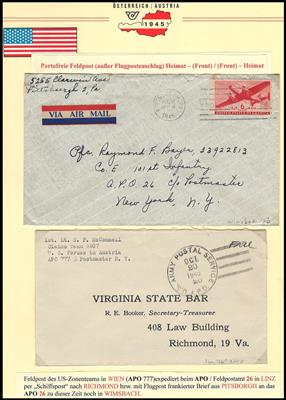 Poststück - Frühe US-Feldpost in Oberösterreich 1945 APO 26 u. 83 in LINZ, - Briefmarken und Ansichtskarten