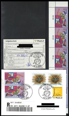 Poststück/** - Österr. - 10 Klbg. - FDCs aus 1998/2002 sowie Nr. 2407b im waagr. Fünferstreifen mit Plattenf., - Známky a pohlednice