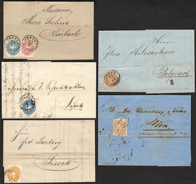 .Poststück/Briefstück/gestempelt - Partie meist Österr. Ausg. 1863/64, - Briefmarken und Ansichtskarten