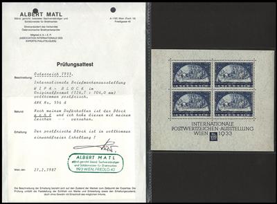 ** - Österr. 1933 - WIPABLOCK in Orig. Format (126,7 : 104 mm) - vollkommen postfr. einwandfrei, - Známky