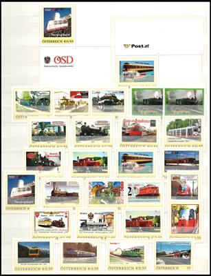 ** - Österr. Partie Personalisierte Marken (PM) mit Eisenbahnmotiven, - Briefmarken und Ansichtskarten