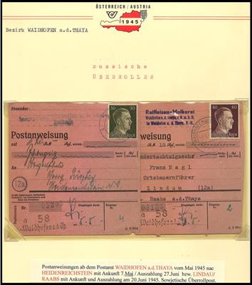 Poststück - Bezirk Waidhofen a. d. Taya ca. 35 Belege aus 1945 u.a. Einschreibebrief aus Taya nach Dacice/CSR, - Francobolli e cartoline