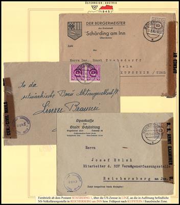 Poststück - Oberösterreich Bez. Schärding/Eferding 1945 über 20 Belege, - Briefmarken und Ansichtskarten