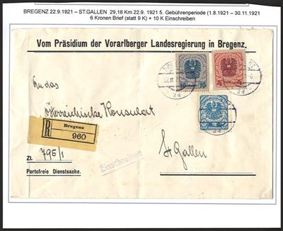 Poststück - Österr. I. Rep. 1921/25 - Interess. Partie Poststücke Grenzverkehr (Ryon Limitroph) Vorarlberg, - Briefmarken und Ansichtskarten