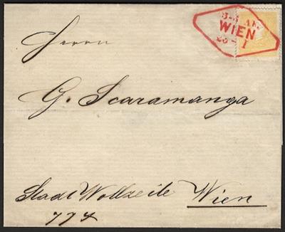 Poststück - Österr. Nr. 10II gelb auf gefalteter Drucksachenhülle, - Briefmarken und Ansichtskarten