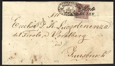 Poststück - Österr. Nr. 14I braun auf Faltbrief aus Jänner 1859 von Male nach Innsbruck, - Briefmarken und Ansichtskarten