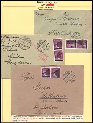 Poststück - Österr. Wien X (Favoriten)über 35 Belege aus 1945, - Briefmarken und Ansichtskarten