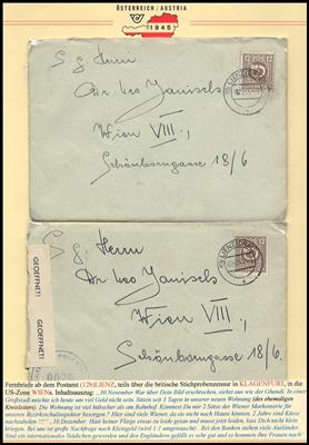 Poststück - Osttirol - 12 Belege aus 1945 mit umfangreichen zeit- und posthistorischen Inhalten, - Briefmarken und Ansichtskarten