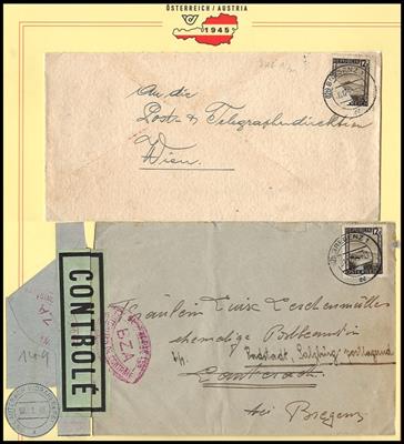 Poststück - Vorarlberg 1945 - 26 Belege u.a. mit Zensuren, - Briefmarken und Ansichtskarten