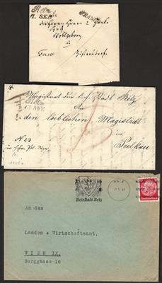 .gestempelt/Briefstück - Partie Poststücke u. AK Österr. u. div. Ausland, - Stamps and postcards