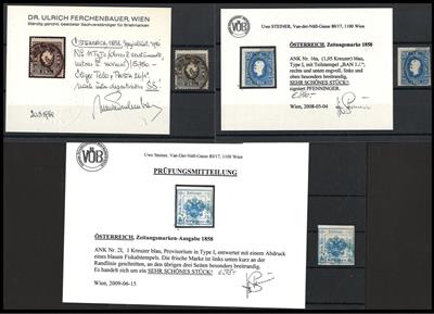 .gestempelt - Österr. Nr. 11Ic mit Kurzbefund Dr. Ferchenbauer - Nr. 16a sowie Zeitungsstempelm. Nr. 2I, - Briefmarken und Ansichtskarten