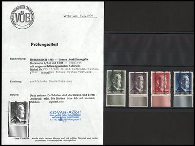 ** - Österr. 1945 - Grazer Markwerte Mager je mit PLATTENFEHLER "fettes ch", - Briefmarken und Ansichtskarten