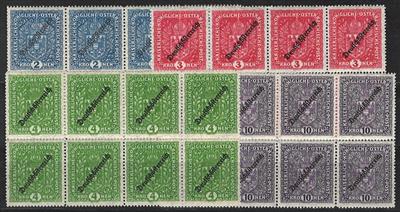 ** - Österr. Nr. 243/46 in postfr. Achterblöcken (4 Bl), - Briefmarken und Ansichtskarten