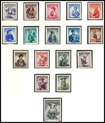 ** - Sammlung Österr. ca. 1945/1971 u.a. mit Kindheit - Trachten II - Kärnten - Wiederaufbau II - Flug 1950/53, - Stamps and postcards