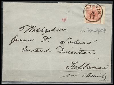 Poststück - Österr. Nr. 3M rechtes Randstück auf Faltbriefhülle von Wsetin nach Steffanau aus 1856, - Briefmarken und Ansichtskarten