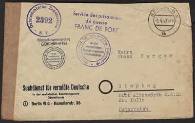 Poststück - 6 Kriegsgefangenenbelege aus Frankreich sowie 1 Beleg aus Berlin 1949, - Briefmarken und Ansichtskarten