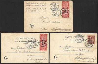 Poststück . China - 3 gelaufene AK aus Hankow nach Wien aus 1906, - Briefmarken und Ansichtskarten