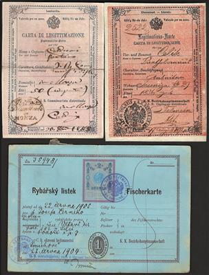 Poststück - Fiskal - Philatelie - Partie Dokumente mit Signetten bzw. Fiskalmarken Österr. und etwas Ausland, - Briefmarken und Ansichtskarten