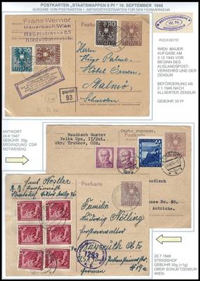 Poststück - Österr. - Kl. Partie gelaufene Wappenganzsachen u.a. mit Auslandsverwendung Malmö, - Briefmarken und Ansichtskarten