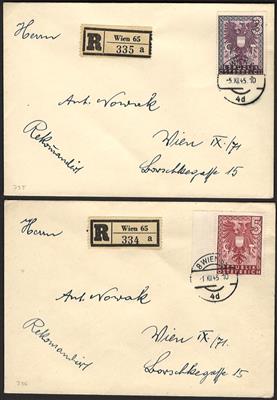 Poststück - Österreich 1945 Recobelege der RM -WappenMarken (1/5 RM),(4) das PA Wien 65 , - Známky a pohlednice