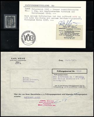 .gestempelt - Österr. 1945 - 1 Pfg. Grazer Grau mit kopfstehendem Aufdruck, - Známky a pohlednice