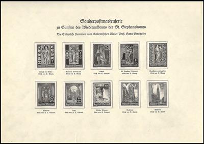 (*) - Österr. - Partie Schwarzdrucke II. Rep. auf Erläuterungsbl. u.a. mit Stephansdomserie, - Stamps and Postcards