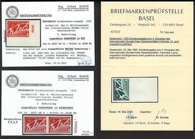 ** - Partie Österr. ab 1945 u.a. mit 5 verschiedenen FARBPROBEN der Nr. 1027, - Stamps and Postcards