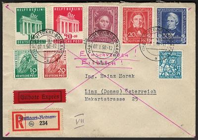Poststück - BRD - 1949/51 - 10 echt gelaufene meist Reko- bzw. Express- Briefe, - Známky a pohlednice