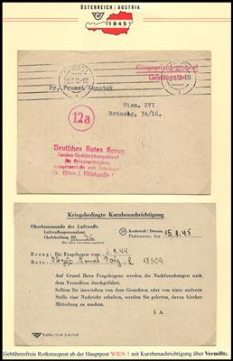 Poststück - Dokumentation "Vermißt" im II. WK Schwergewicht Österreich 1945, - Známky a pohlednice