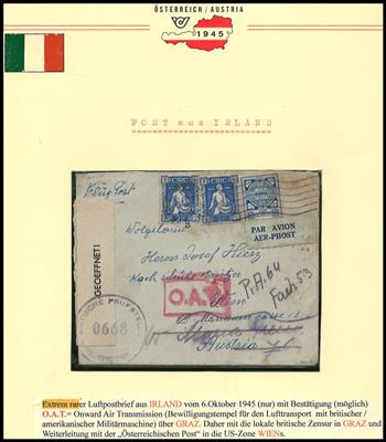 Poststück - Flugpost nach Österreich 1945 Brief aus Irland bewilligter Lufttransport mit Militärmaschine, - Briefmarken und Ansichtskarten