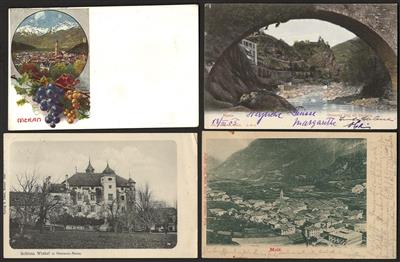 Poststück - Partie AK Südtirol u.a. mit Meran - Schloss Winkel in Obermais - Male - Cipo del Brennero, - Francobolli e Cartoline
