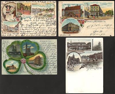 Poststück - Partie Litho - AK Elsass/Lothringen meist Strassburg und Metz, - Stamps and Postcards