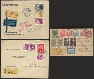 Poststück - Partie meist Rekopost Österr. I. Rep. u.a. mit Provisorium aus Neufeld an der Leitha aus 1921, - Briefmarken und Ansichtskarten