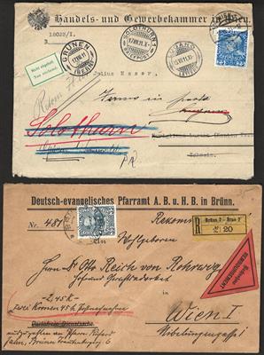 Poststück - Reichh. Partie Belege frank. mit Ausg. 1908 in verschied. Varianten, - Známky a pohlednice