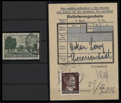.gestempelt/Poststück - D. Bes. WK II - Böhmen  &  M. - Zulassungsmarke (Theresienstadt) Nr. 1 sign. Gilbert, - Stamps