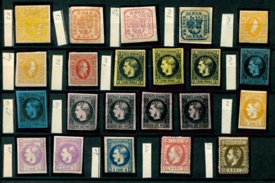 * - Rumänien Ausgabe 1862/72 -22 div. Werte mit div. Farbnuancen, - Briefmarken und Ansichtskarten