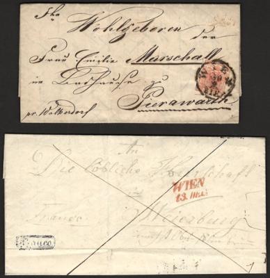 Poststück - Österreich 1849/1855 zwei kompl. Briefe mit raren Fahnenstempeln FÜNFHAUS, - Briefmarken und Ansichtskarten