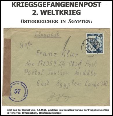Poststück - Partie POW Post WK II und danach von und nach Österr., - Briefmarken und Ansichtskarten