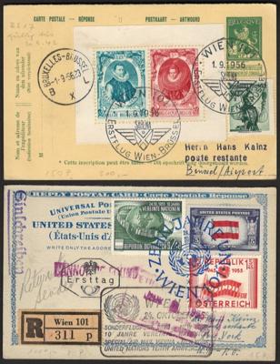 Poststück - Partie moderne Flugpost Österr. mit Ausland u.a. Flugpost - Adreßzettel 1950 mit Plattenfehler "Werrzeichen", - Známky