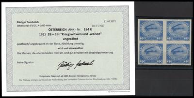**/* - Österr. Nr. 184U (35 + 3H im ungezähnten Viererblock), - Briefmarken und Ansichtskarten
