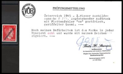 ** - Österreich 1945 - 8 Pfg. Wien I mit Plattenfehler "ch" in kopfstehendem Aufdruck, - Briefmarken und Ansichtskarten