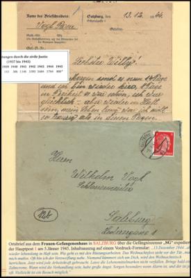 Poststück - Frauengerichtsbrief Salzburg zur Jahreswende 1945 und Feldpost des Reichskriegsgerichtes Torgau, - Známky