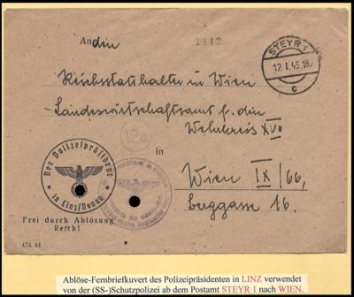 Poststück - Polizei-Dokumentation Salzburg/OÖ und Altreich mit Überrollern 1945, - Známky