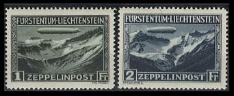 ** - Liechtenstein Zepp. Flug  Nr. 114/15 (2 Fr. winzige unbedeutende gummimatte Stelle), - Briefmarken und Ansichtskarten