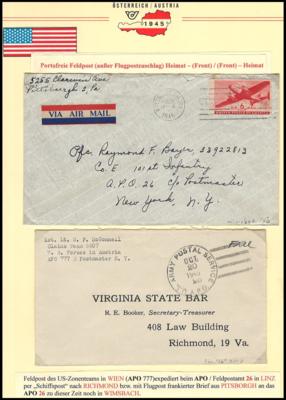 Poststück - Frühe US-Feldpost in Oberösterreich 1945 APO 26 u. 83 in LINZ, - Briefmarken und Ansichtskarten